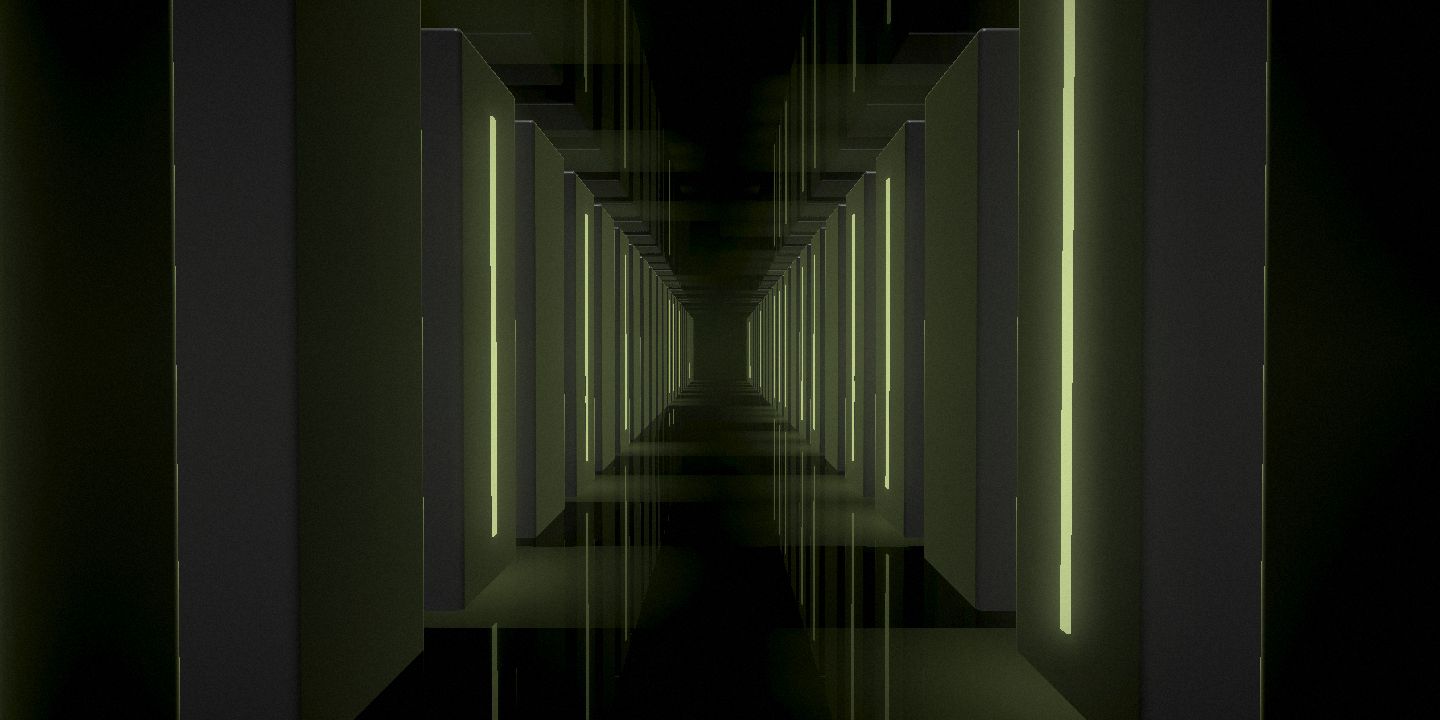 A long corridor of lit server racks